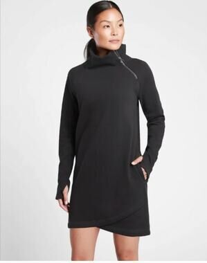 Athleta Cozy Karma Asym Dress in Black size Large gym yoga